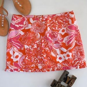 🌴LILLY PULITZER ‘Callie’ Floral/Ruffled Hem Mini Skirt in Tango Orange & Hopper